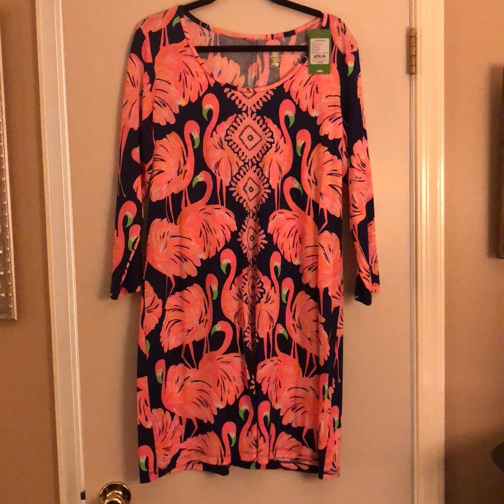 Lilly Pulitzer navy/pink flamingo dress